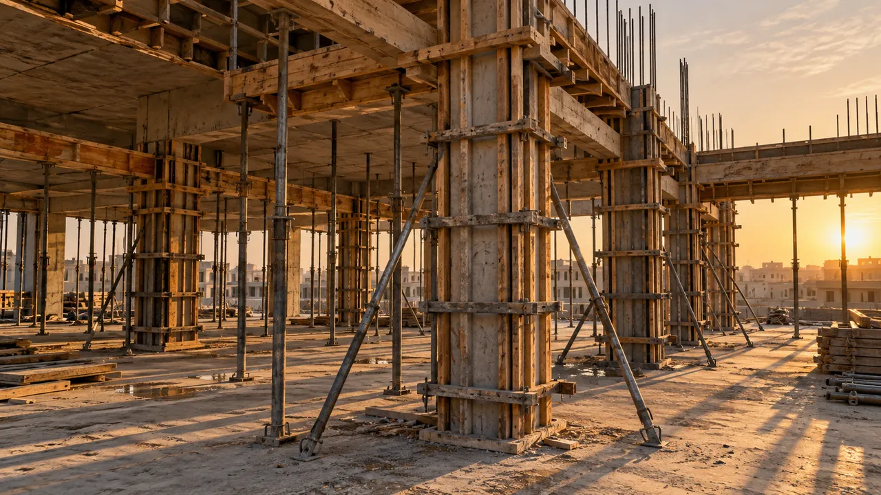 شدات الأعمدة والكمرات مع ظلال طويلة